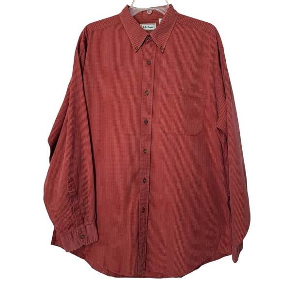L.L. Bean Red Microcheck Shirt Men’s Large – Made in Hong Kong - Picture 1 of 5